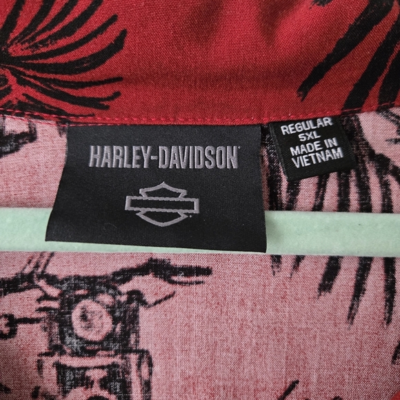 Harley Davidson Tropical Men's Shirt Red Allover Print Motorcycle Size 5XL #089 - Picture 5 of 8
